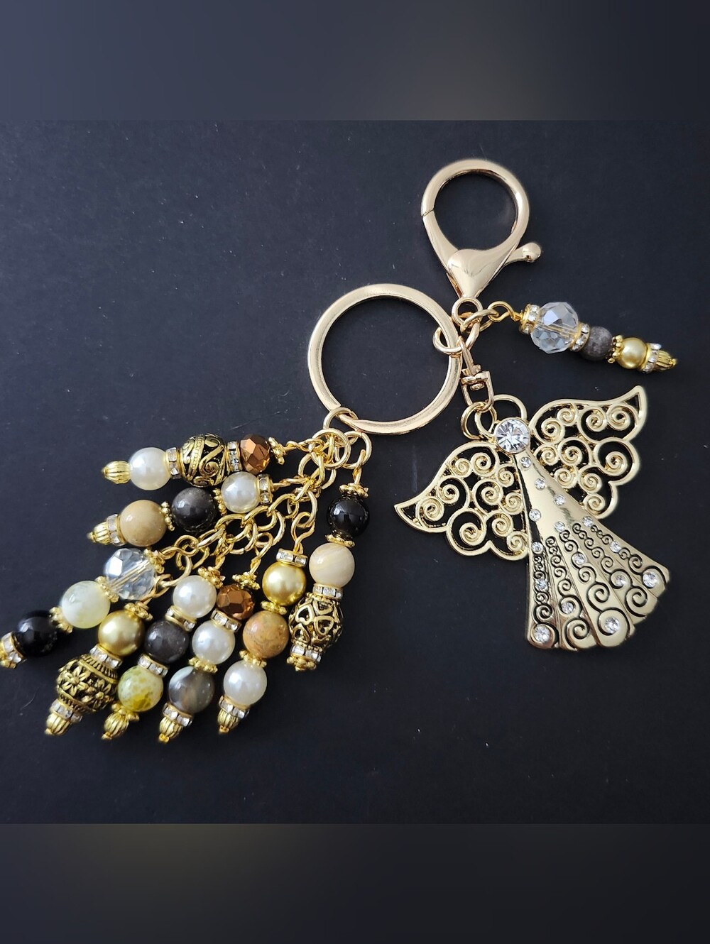 Angel Purse Charm or Keychain Jasper Agate Obsidian Handcrafted